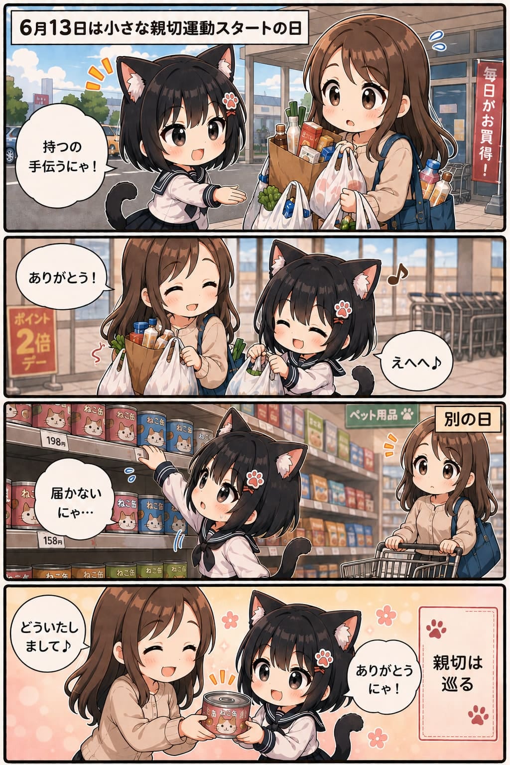 4コマ漫画 2026.06.13. 「小さな親切運動スタートの日」