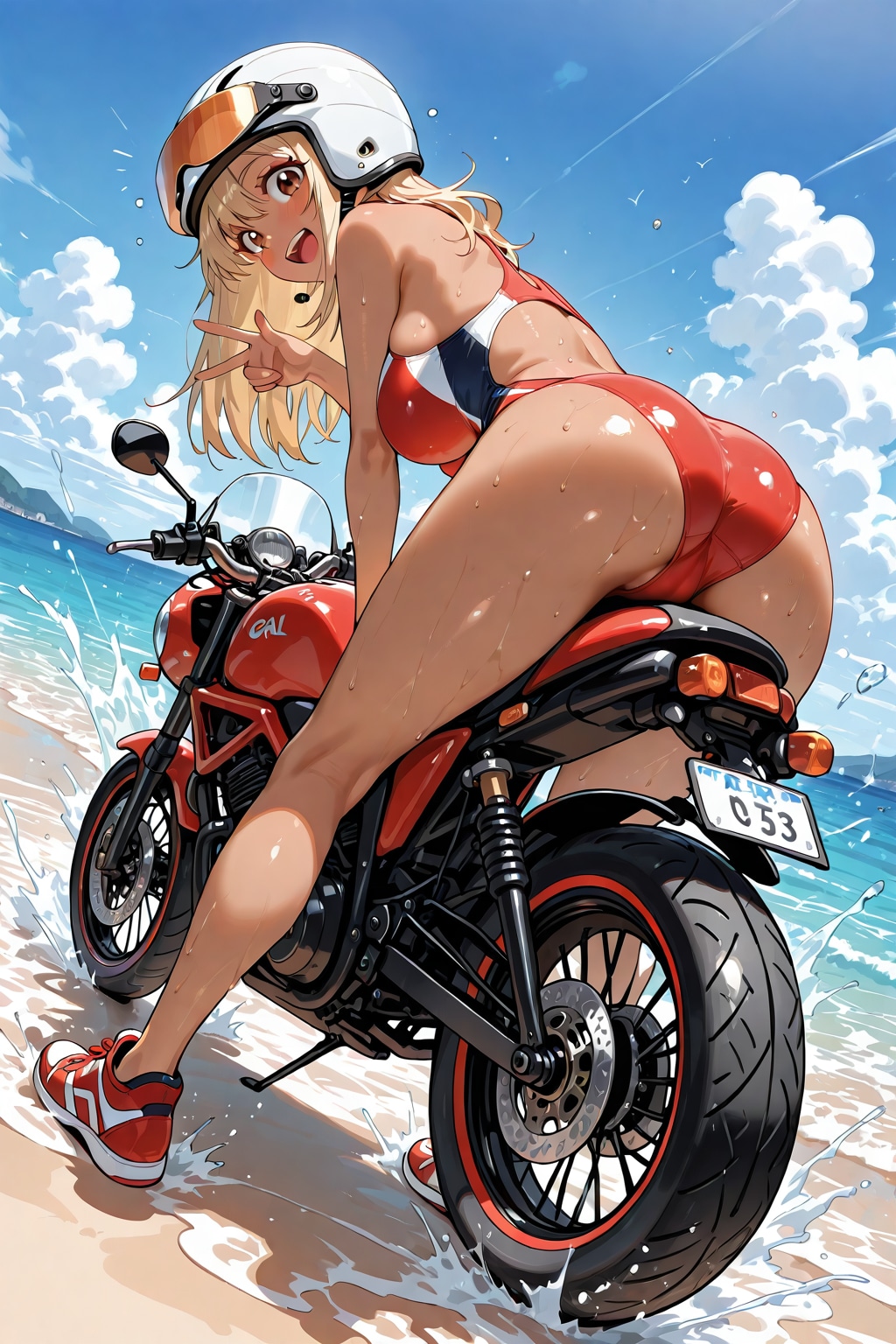 海辺でバイク1