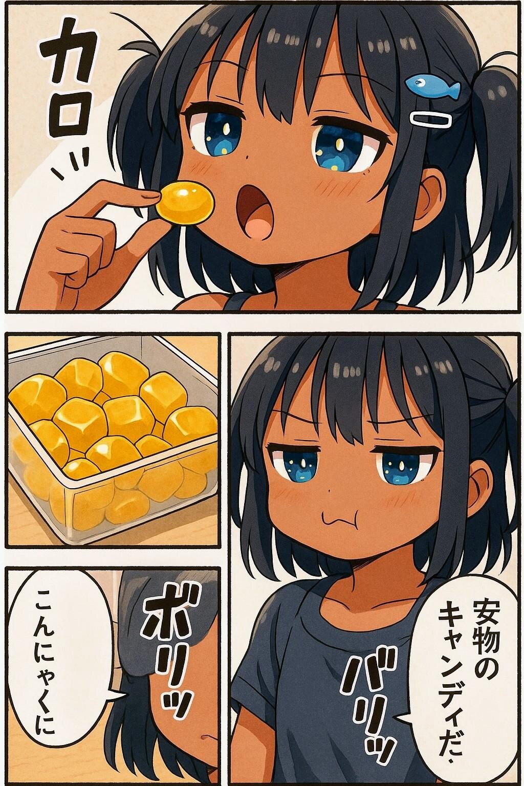 安物のキャンディーを食べるこなつちゃん