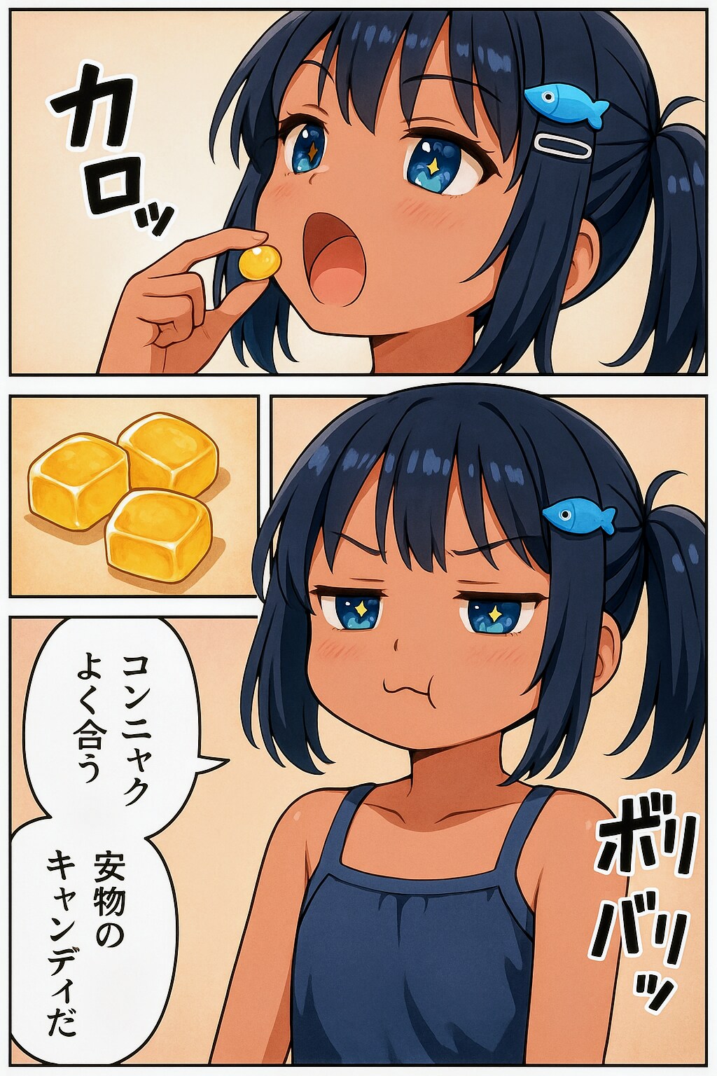 安物のキャンディーを食べるこなつちゃん