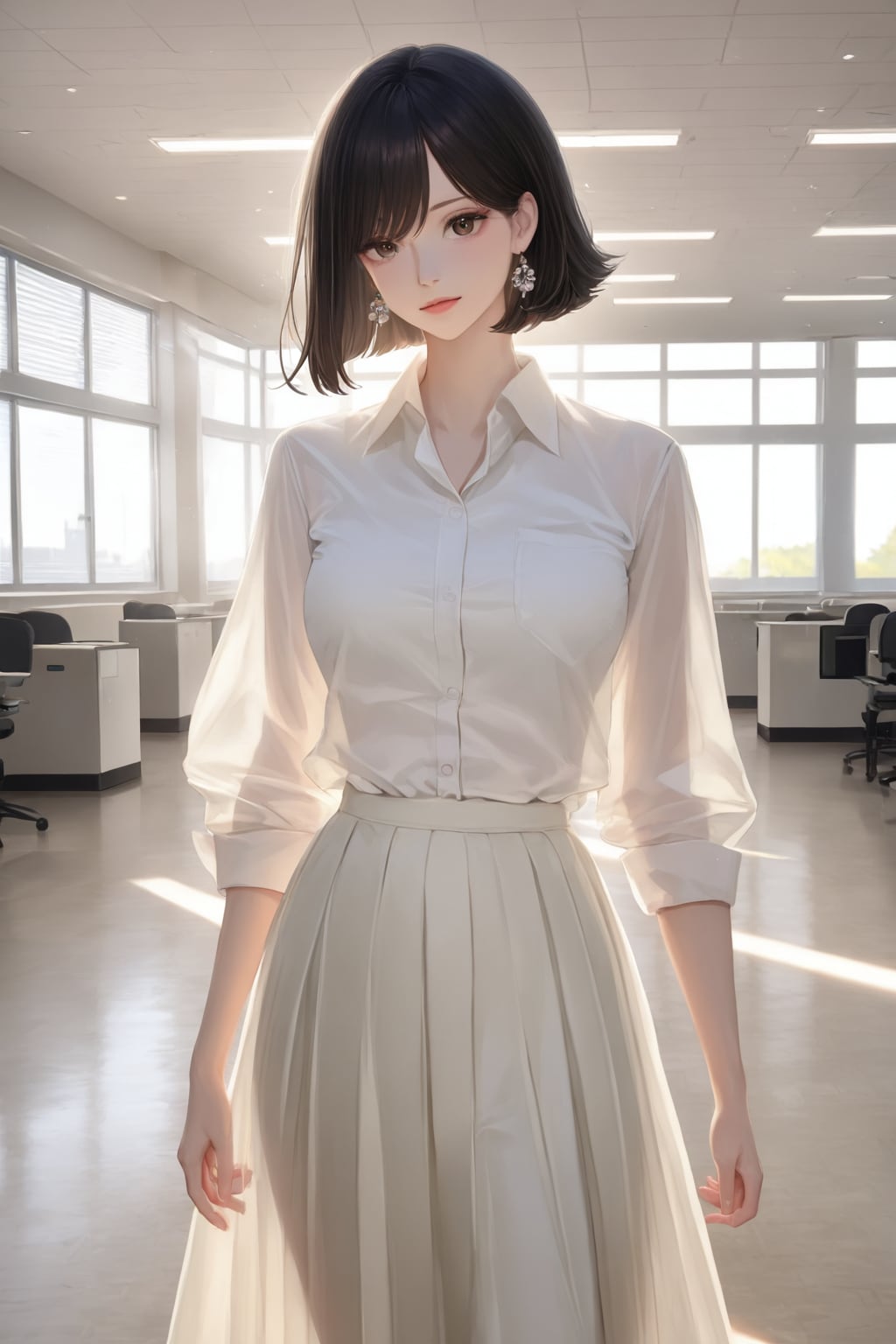 白いオーガンジー生地のシャツの黒髪さん