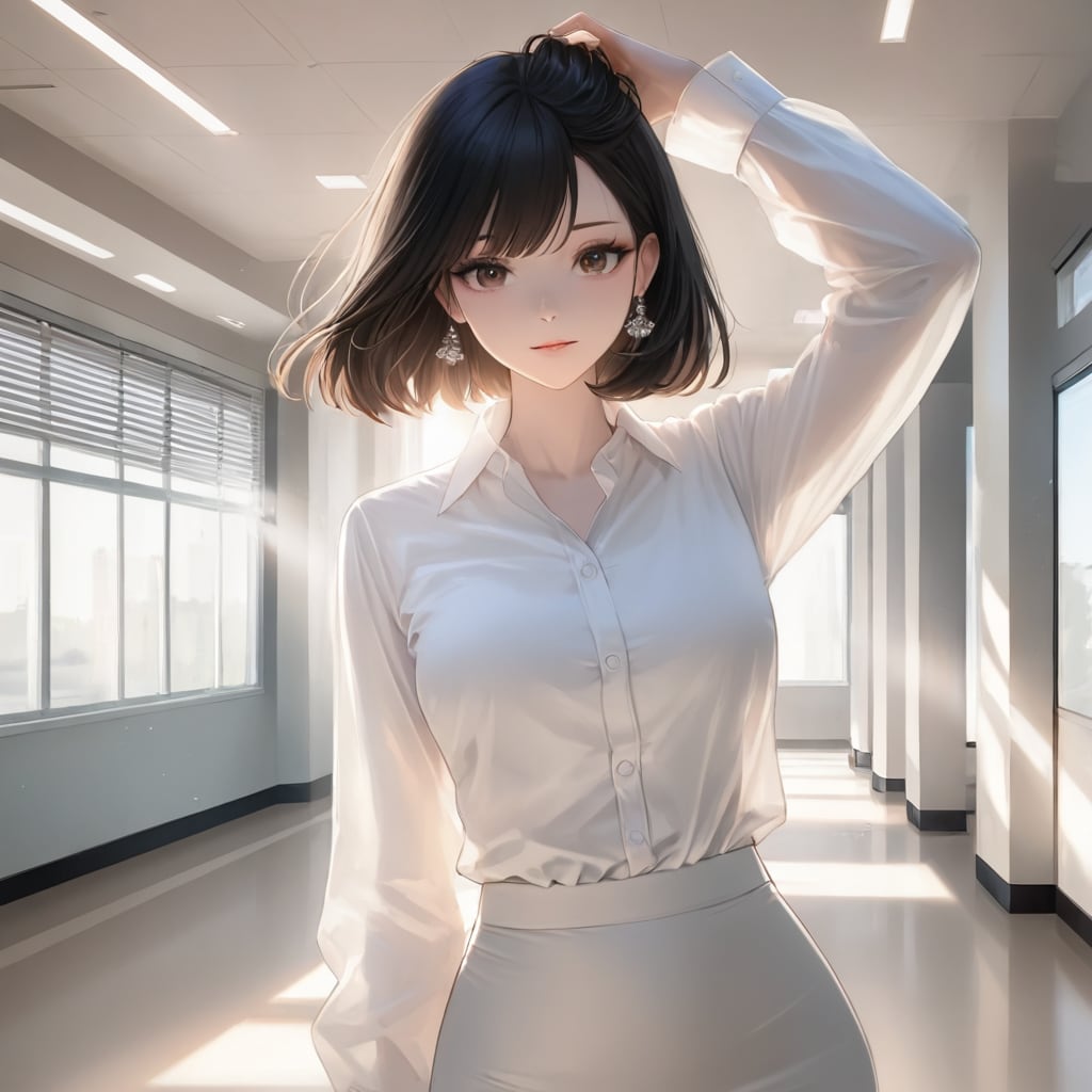 白いオーガンジー生地のシャツの黒髪さん