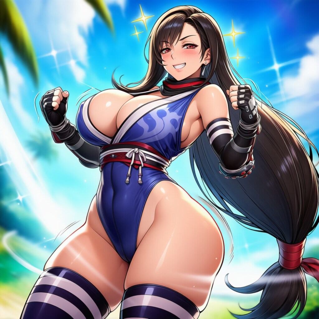 夏のストライプ忍者コスプレ格闘人妻