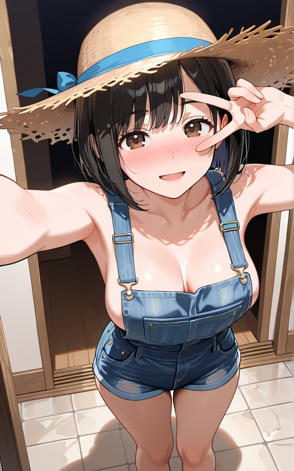 【今日の自撮り】素肌オーバーオール