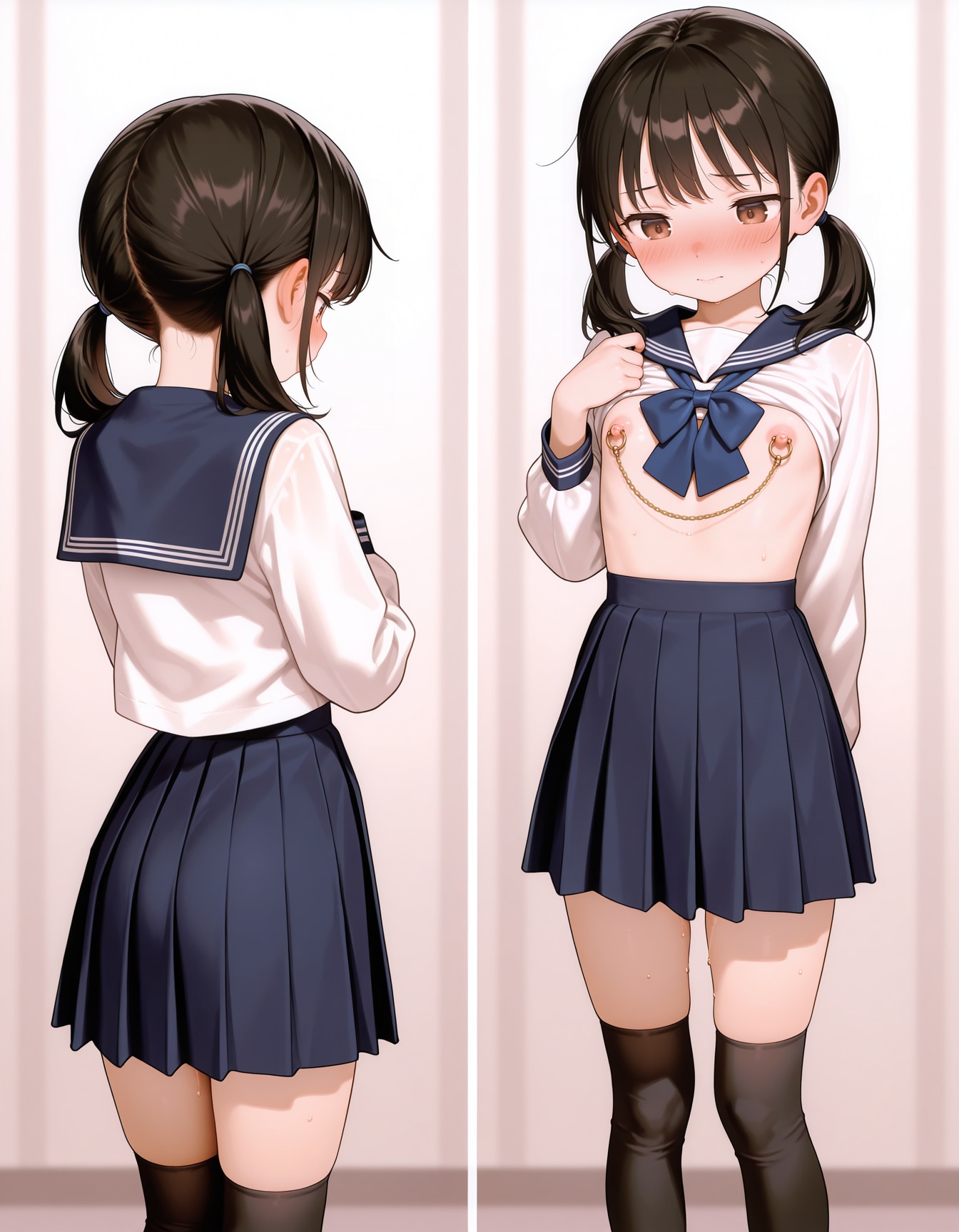 乳首にアクセサリーを付ける女の子