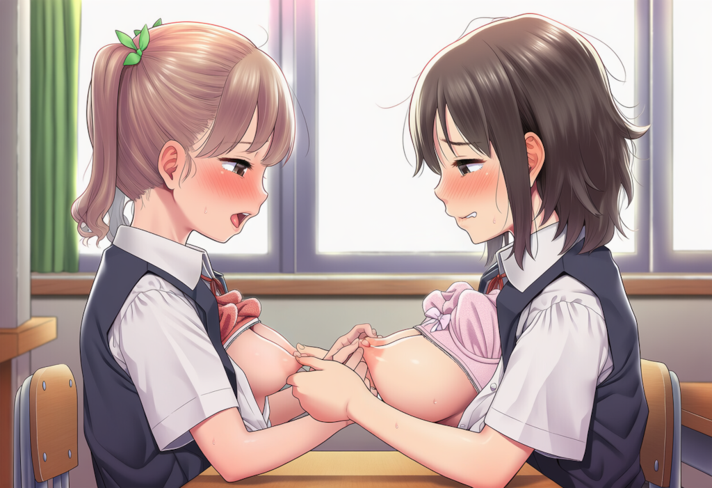 放課後に乳首でえっちな遊びをしている２人
