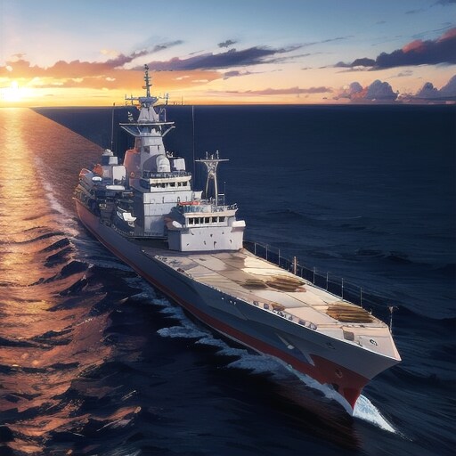 軍艦と夕日