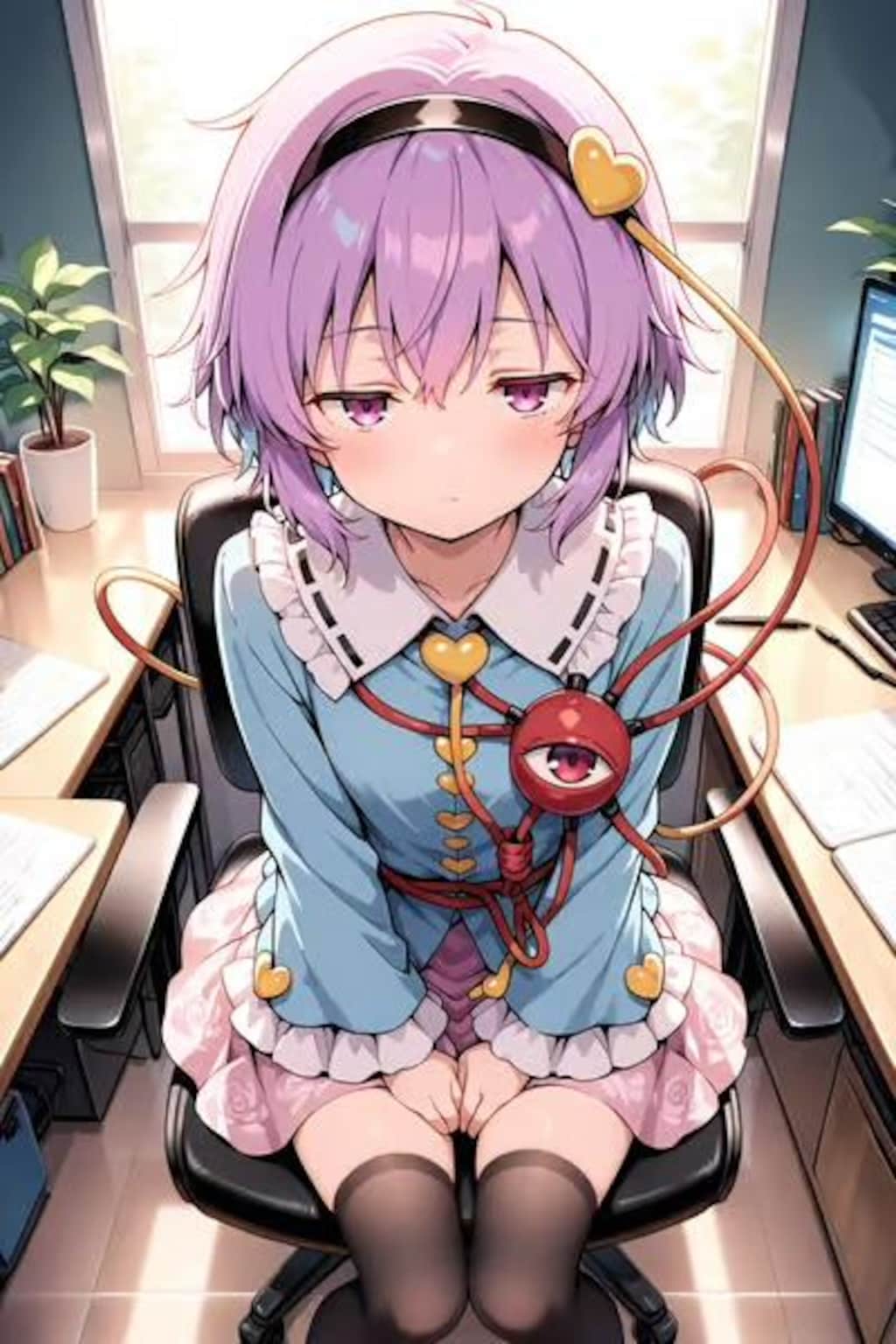 パソコン作業をするさとりちゃん