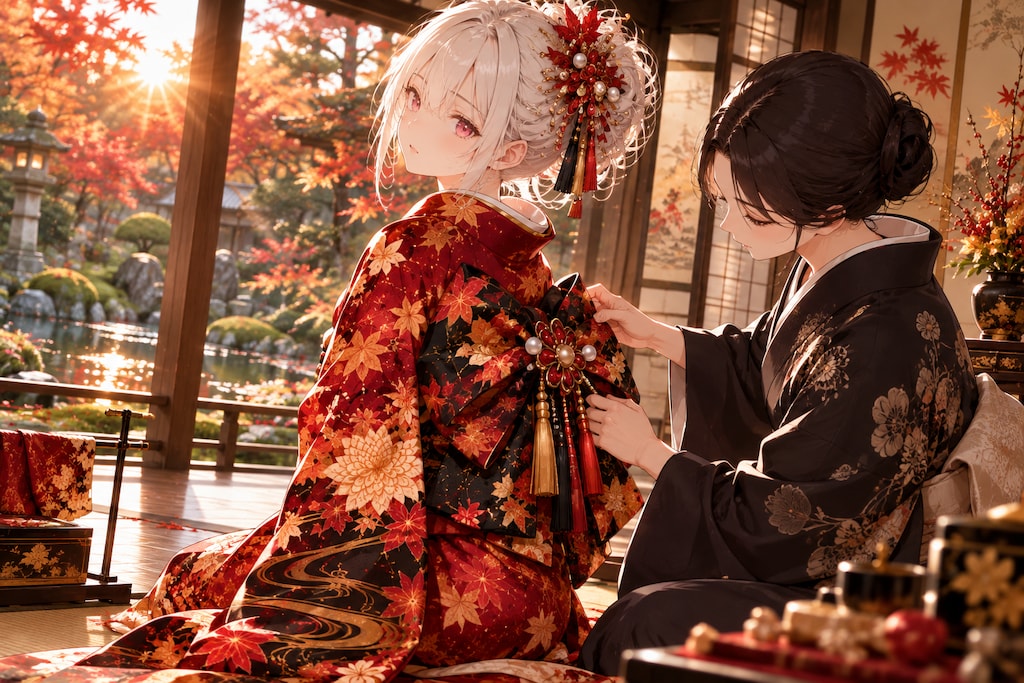 紅葉の縁側、仕立て上がる秋