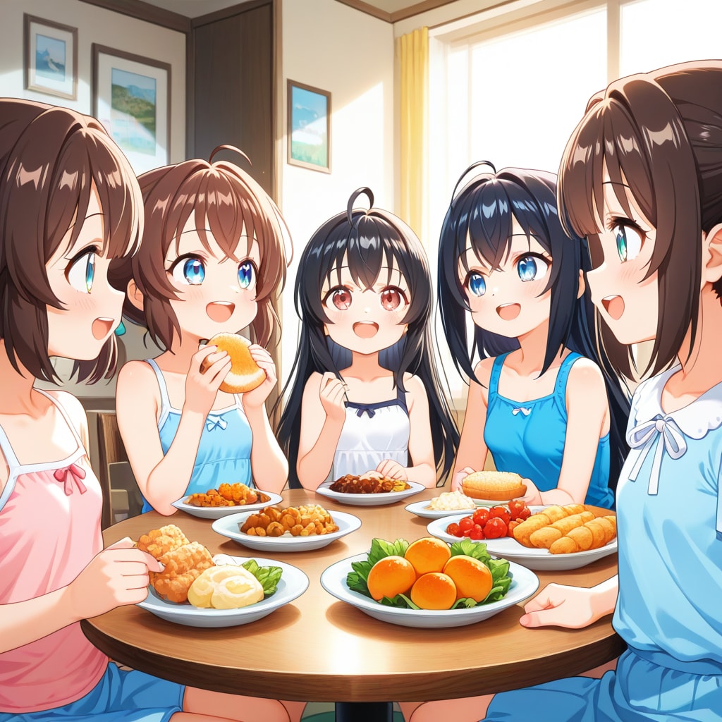 料理を持ち寄って女子会 | の人気AIイラスト・グラビア