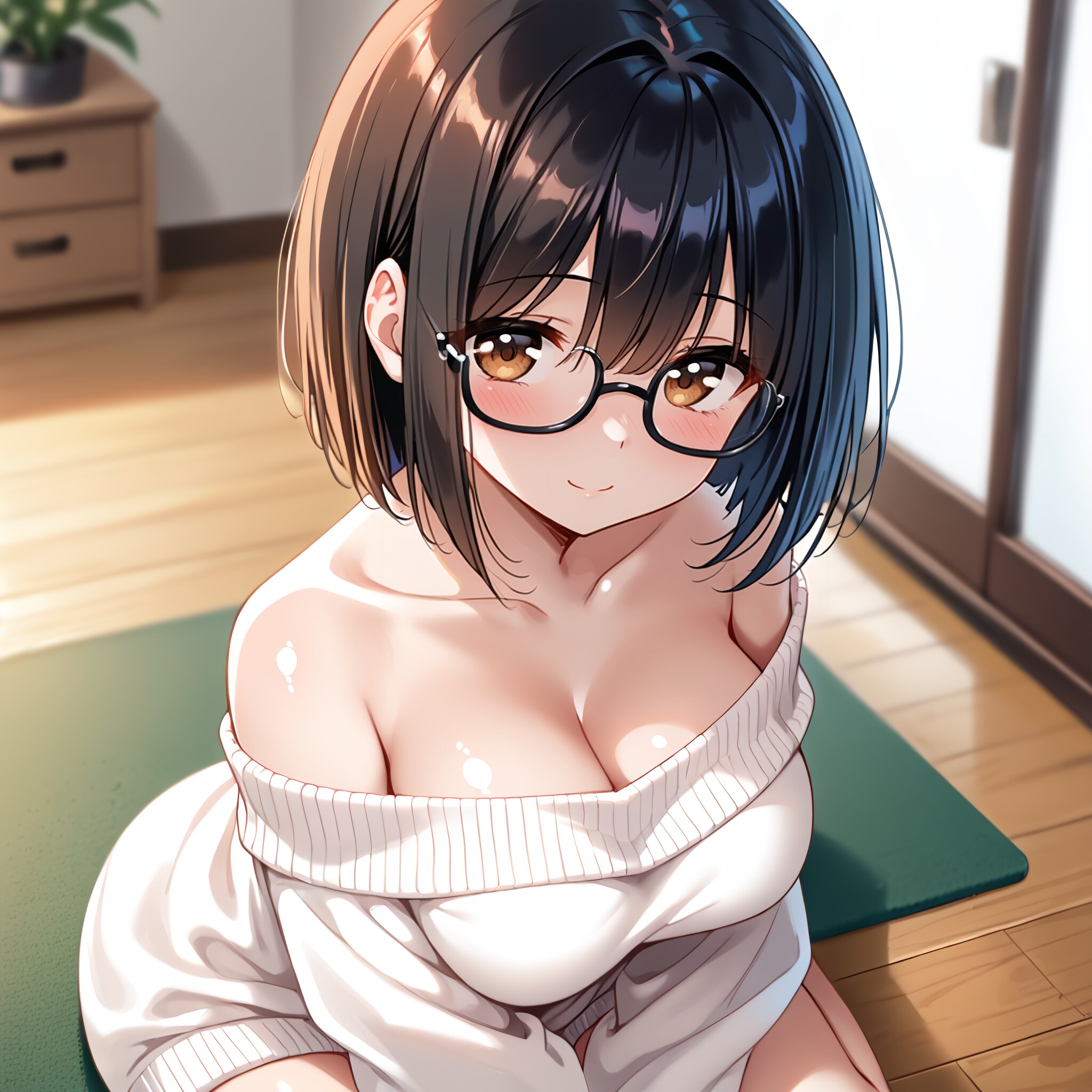 青サキュバスさん（擬態モード）・オフショルニット