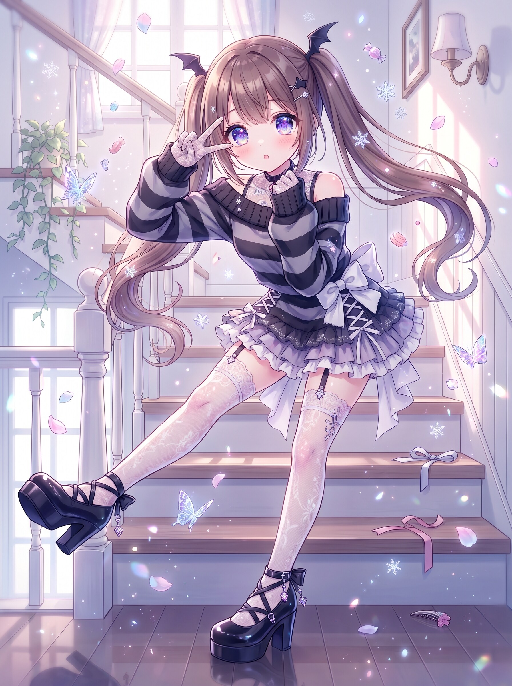 階段に舞う蝙翼姫