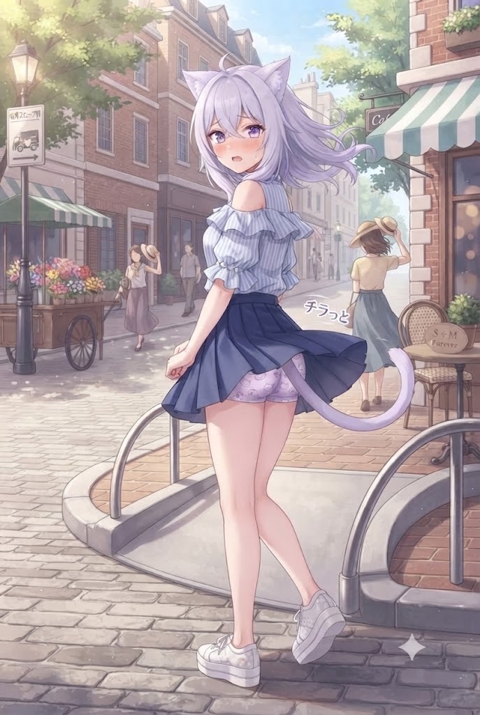 石畳の街でパンチラのシス
