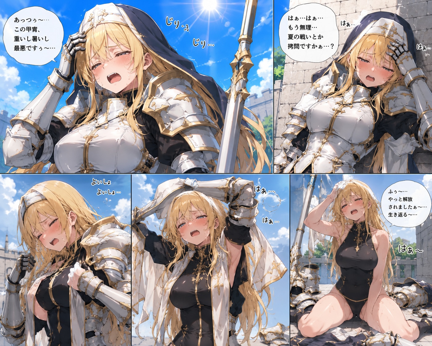 金髪　甲冑脱ぐ
