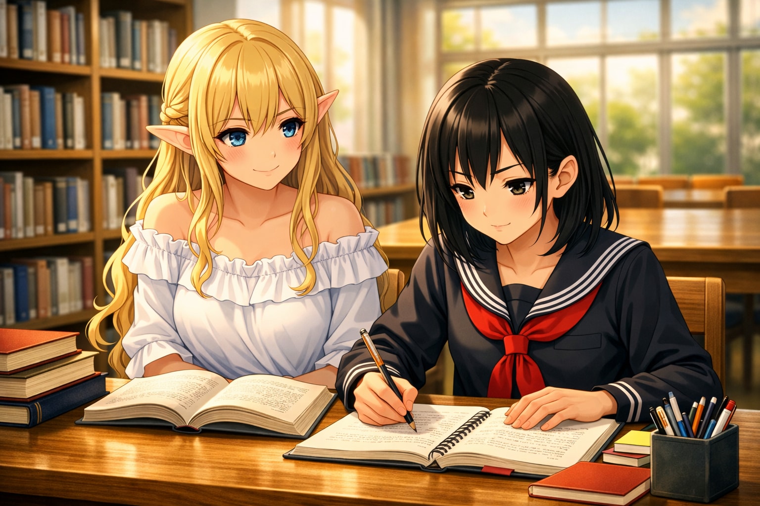 勉強中（図書館記念日　02） | の人気AIイラスト・グラビア