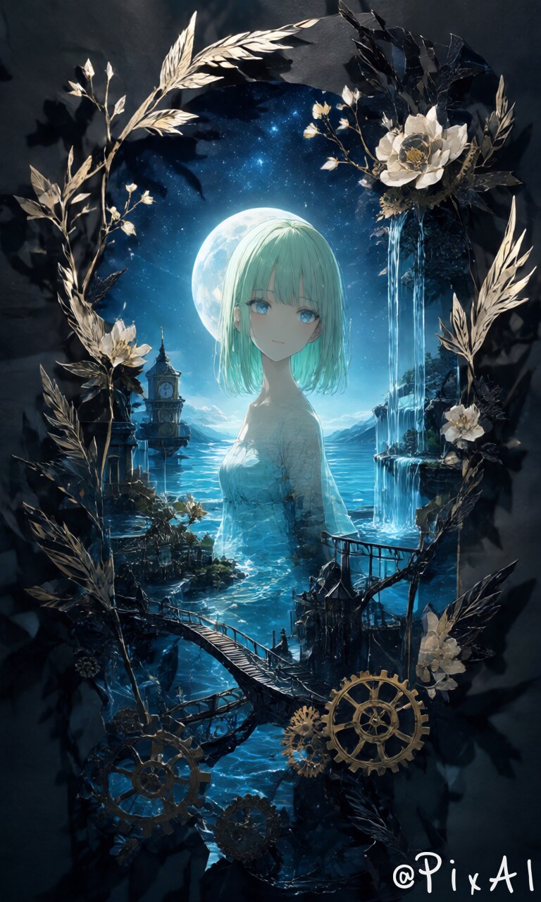 黒薔薇のフレームに沈む月夜 | の人気AIイラスト・グラビア