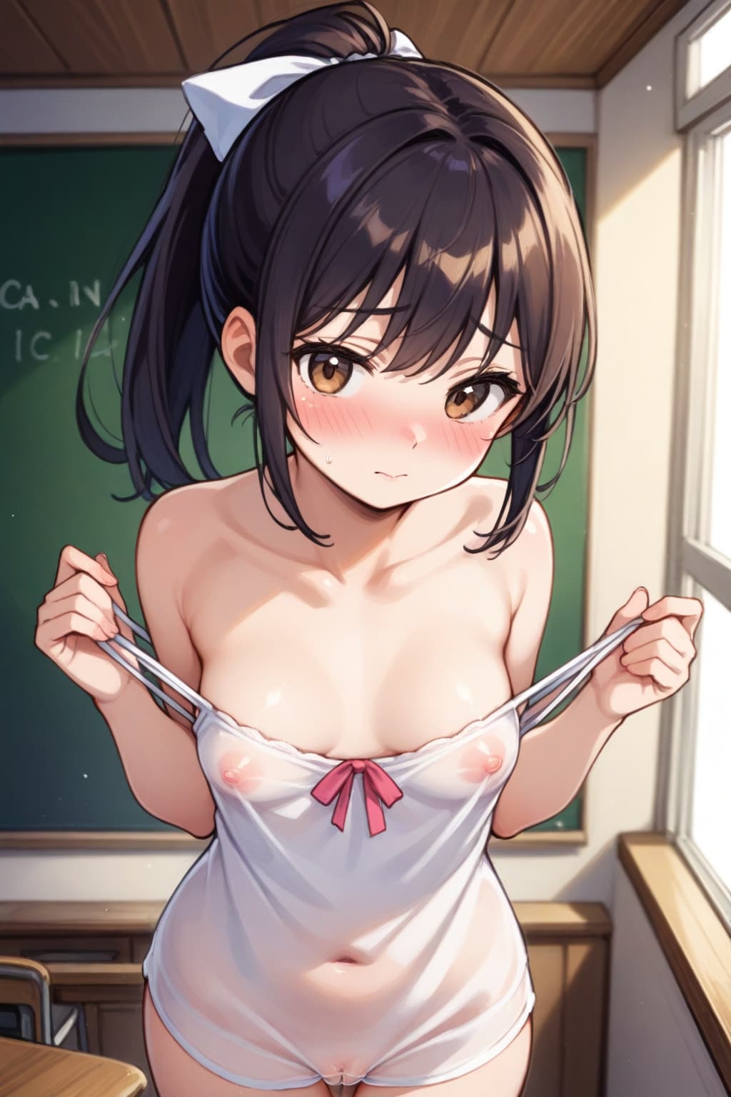 お願いしたら教室で恥ずかしがりながらおっぱい見せてくれた同級生