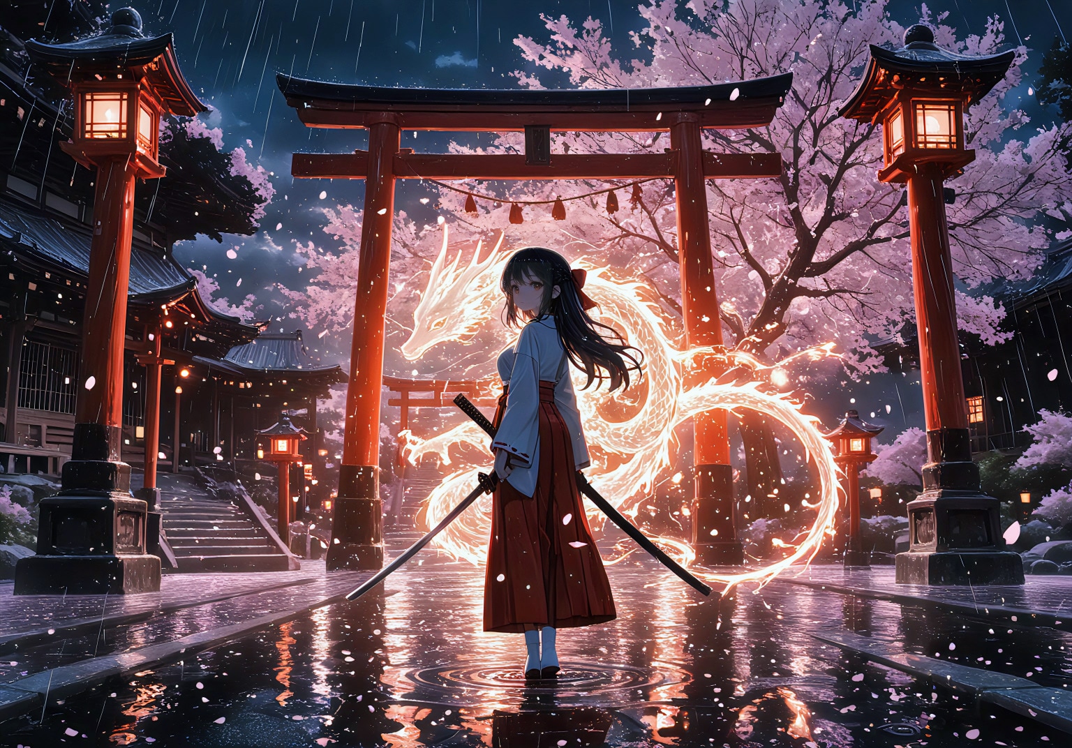 巫女さん龍を召喚する① | の人気AIイラスト・グラビア