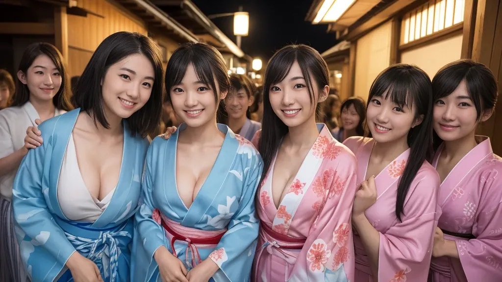 修学旅行の夜、浴衣を着せ女子生徒とたちと温泉街に繰り出したら男たちの嫉妬に遭った。でも最後に…