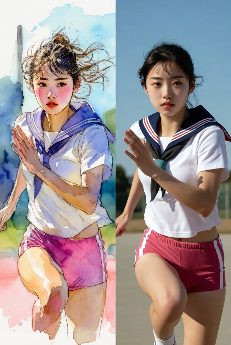 水彩画×リアル×女子陸上