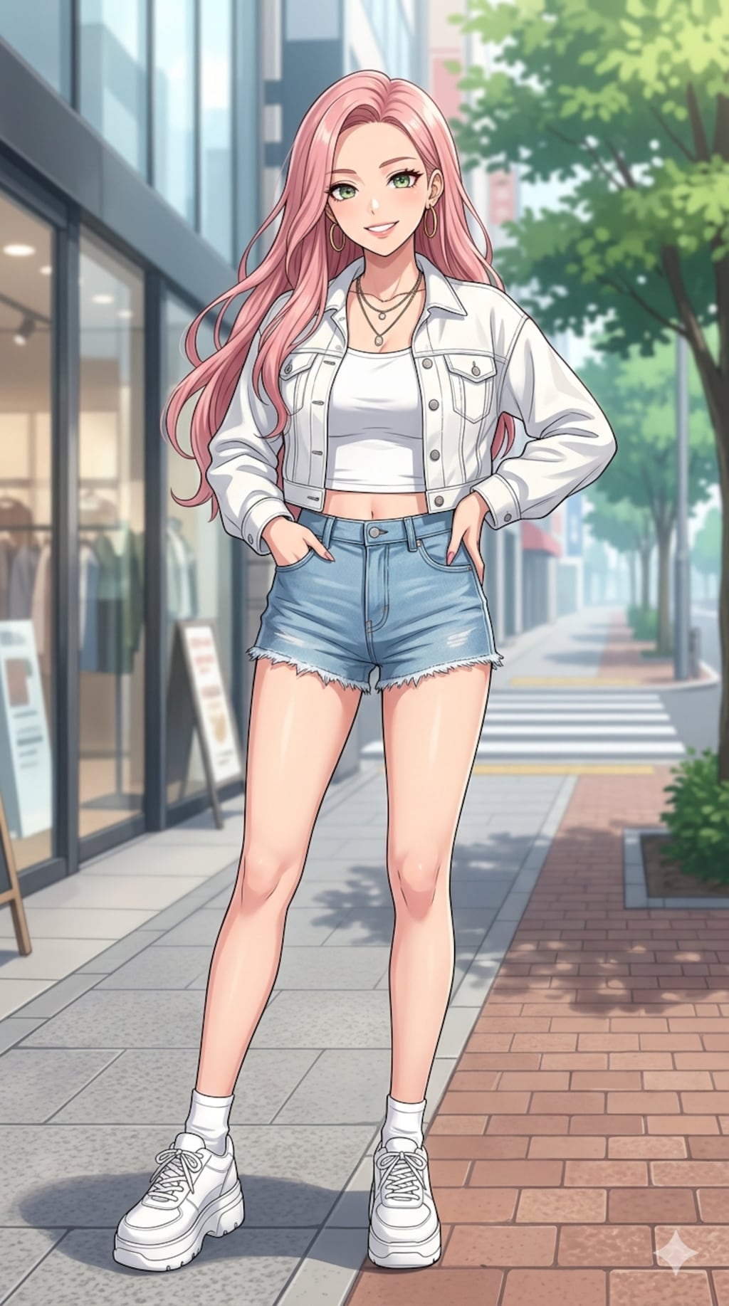 都会の夏、ピンク髪のストリートモデル