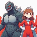 【DALL-E3】ウルトラマンが女の子でゴジラが男の子の擬人化 2枚目