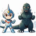 【DALL-E3】ウルトラマンが女の子でゴジラが男の子の擬人化 3枚目