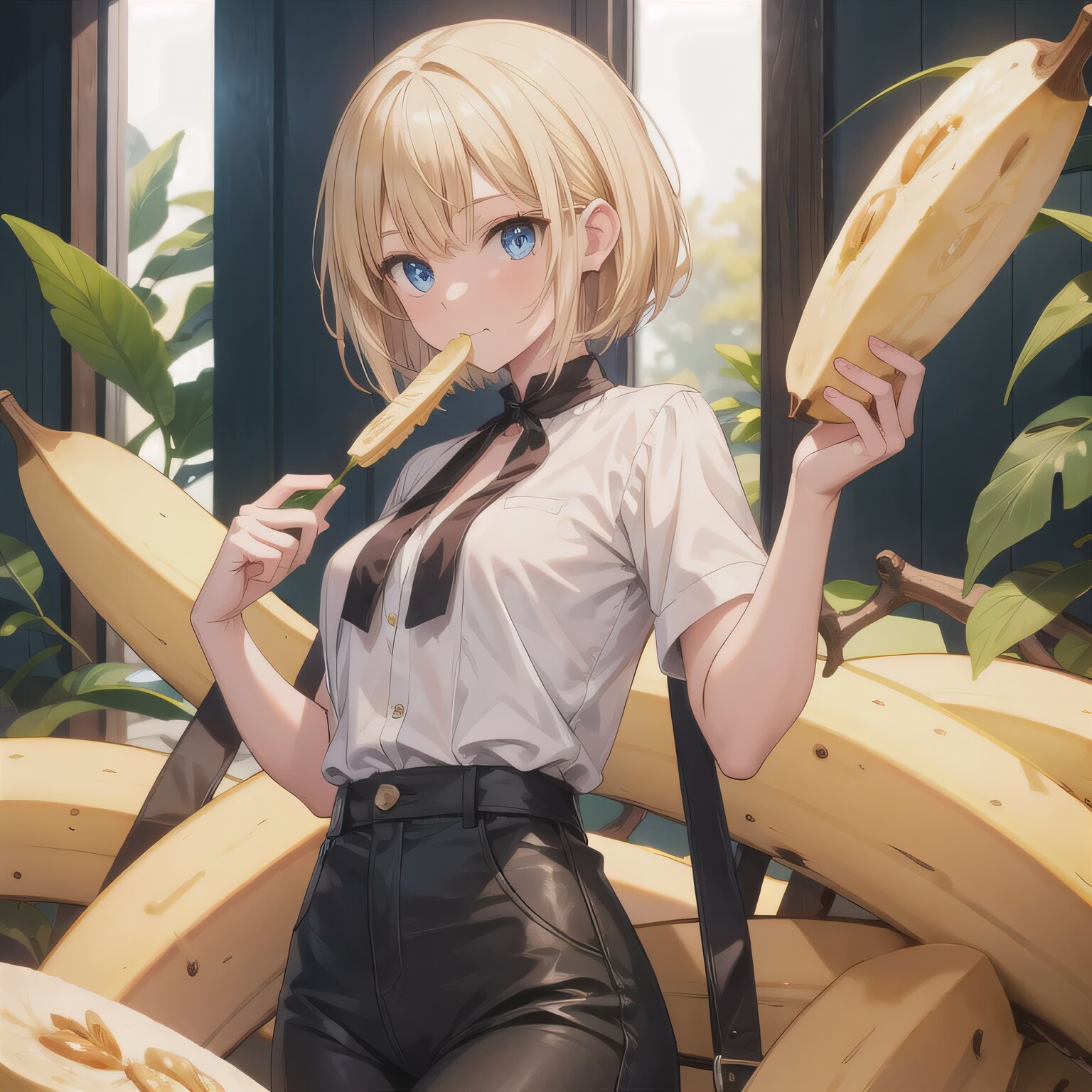 金髪ボブでバナナの少女 | の人気AIイラスト・グラビア