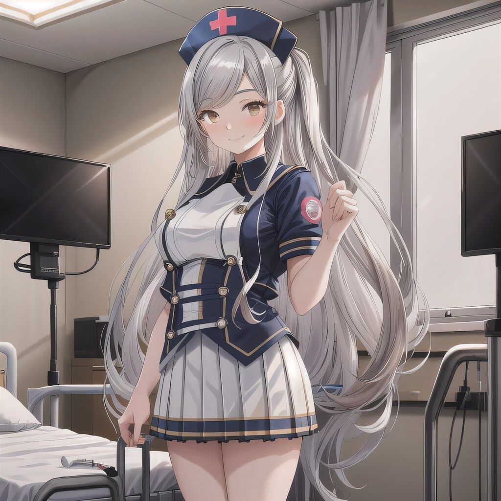 銀髪ロングで看護服の少女３