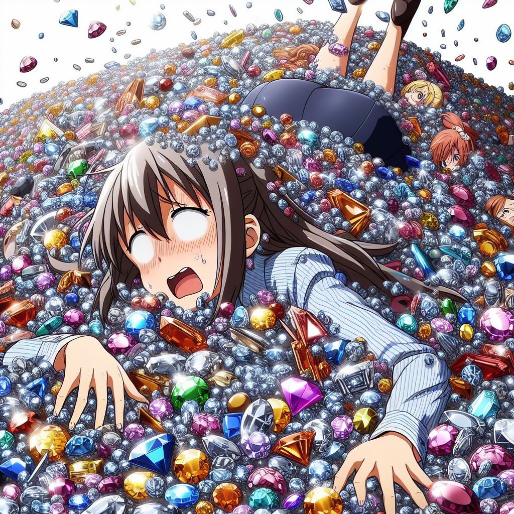 宝石に埋もれて慌てている人