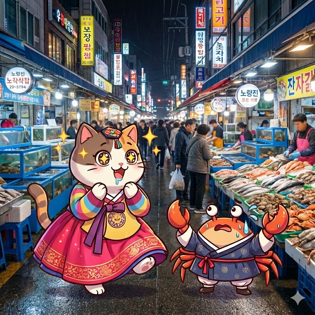 아주아주 귀여운 고양이님🐱과 아주 맛있어 보이는 게님🦀