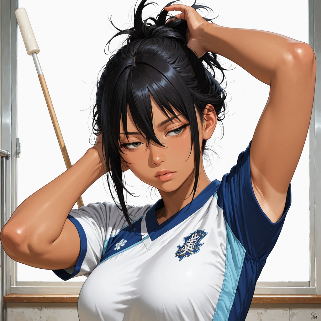 髪を後ろに纏めて