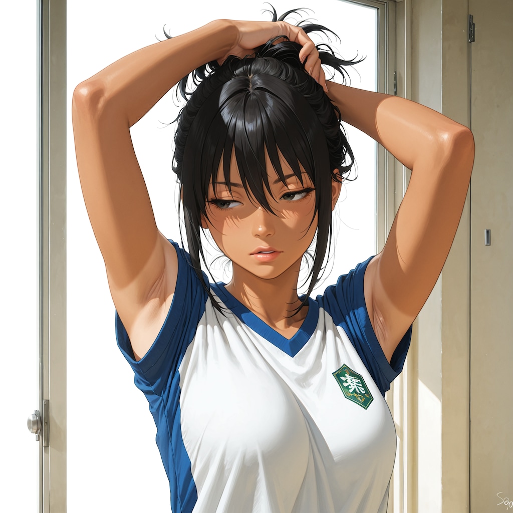 髪を後ろに纏めて