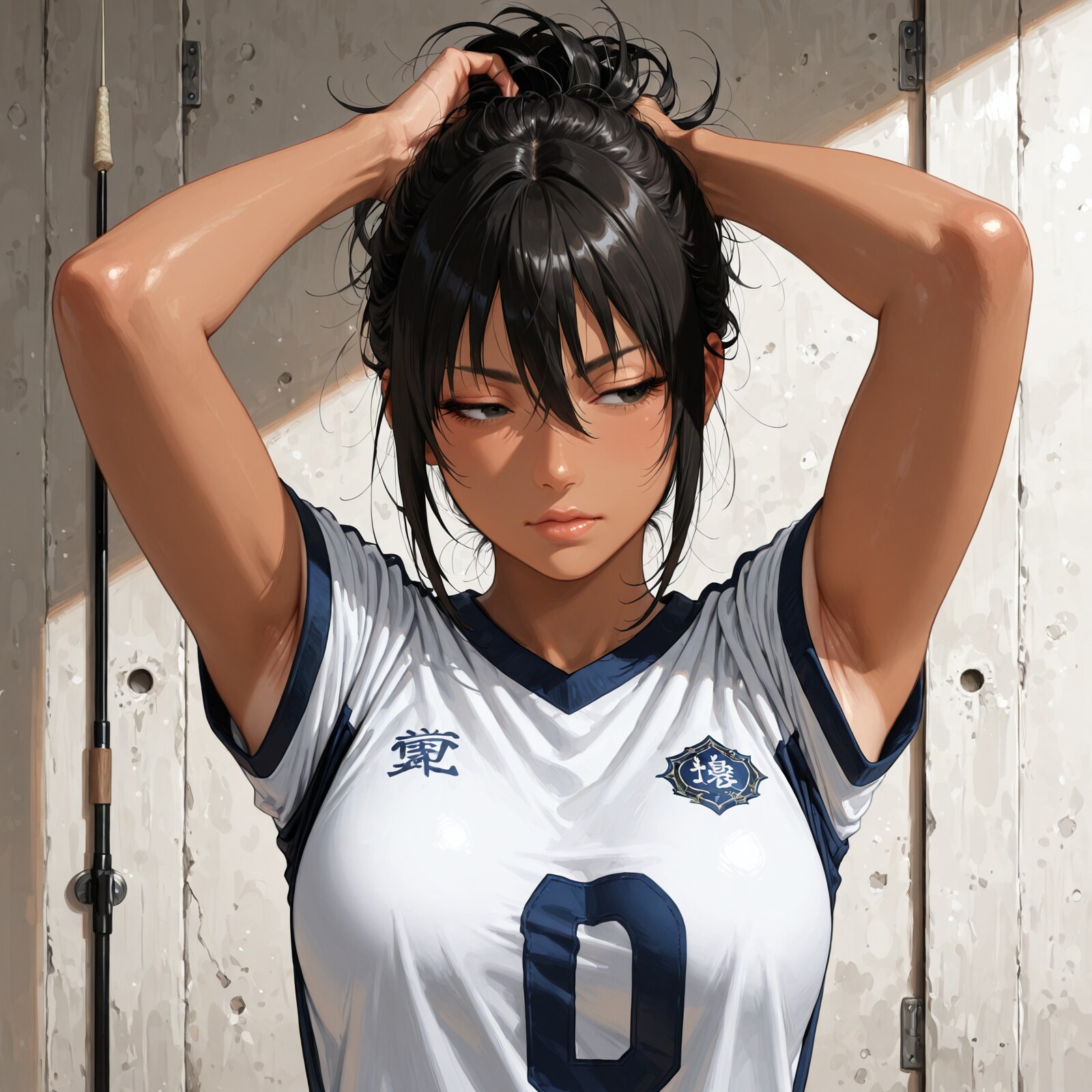 髪を後ろに纏めて
