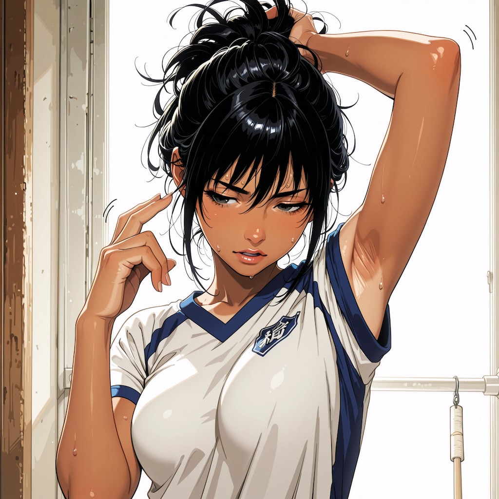 髪を後ろに纏めて