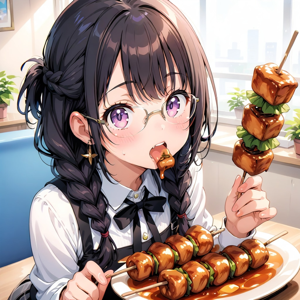 三つ編みメガネ 焼き鳥