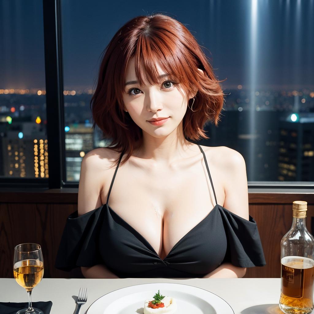 巨乳の美女とお食事中