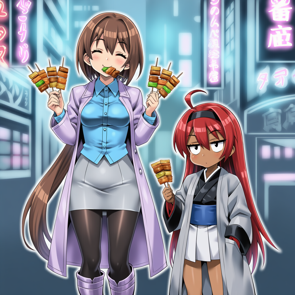 焼き鳥を食う令子と月羽 | の人気AIイラスト・グラビア