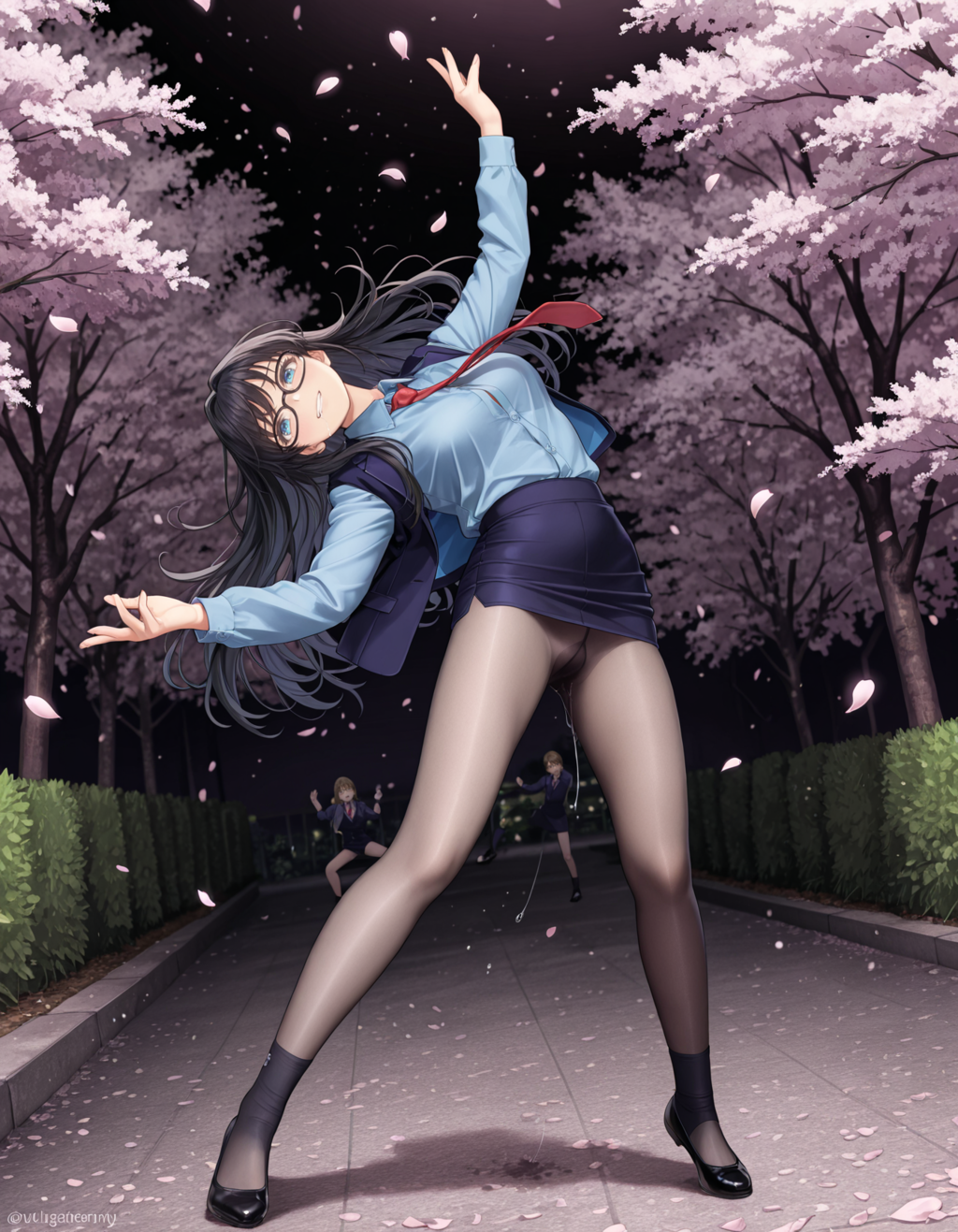 桜と踊るお姉さん
