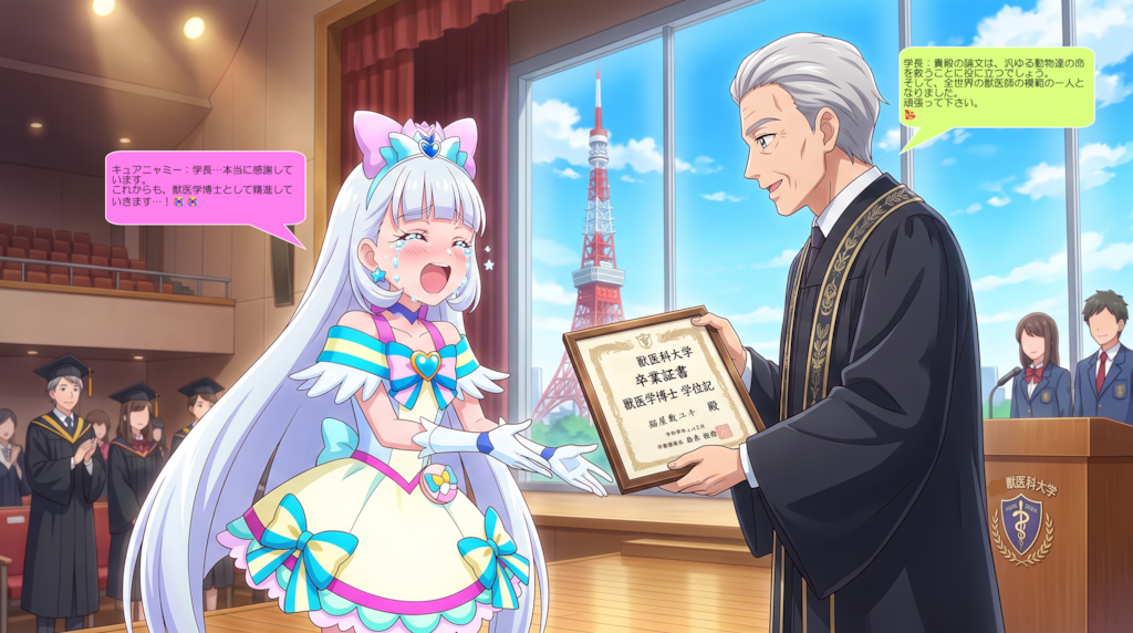 キュアニャミー、獣医学博士に合格した