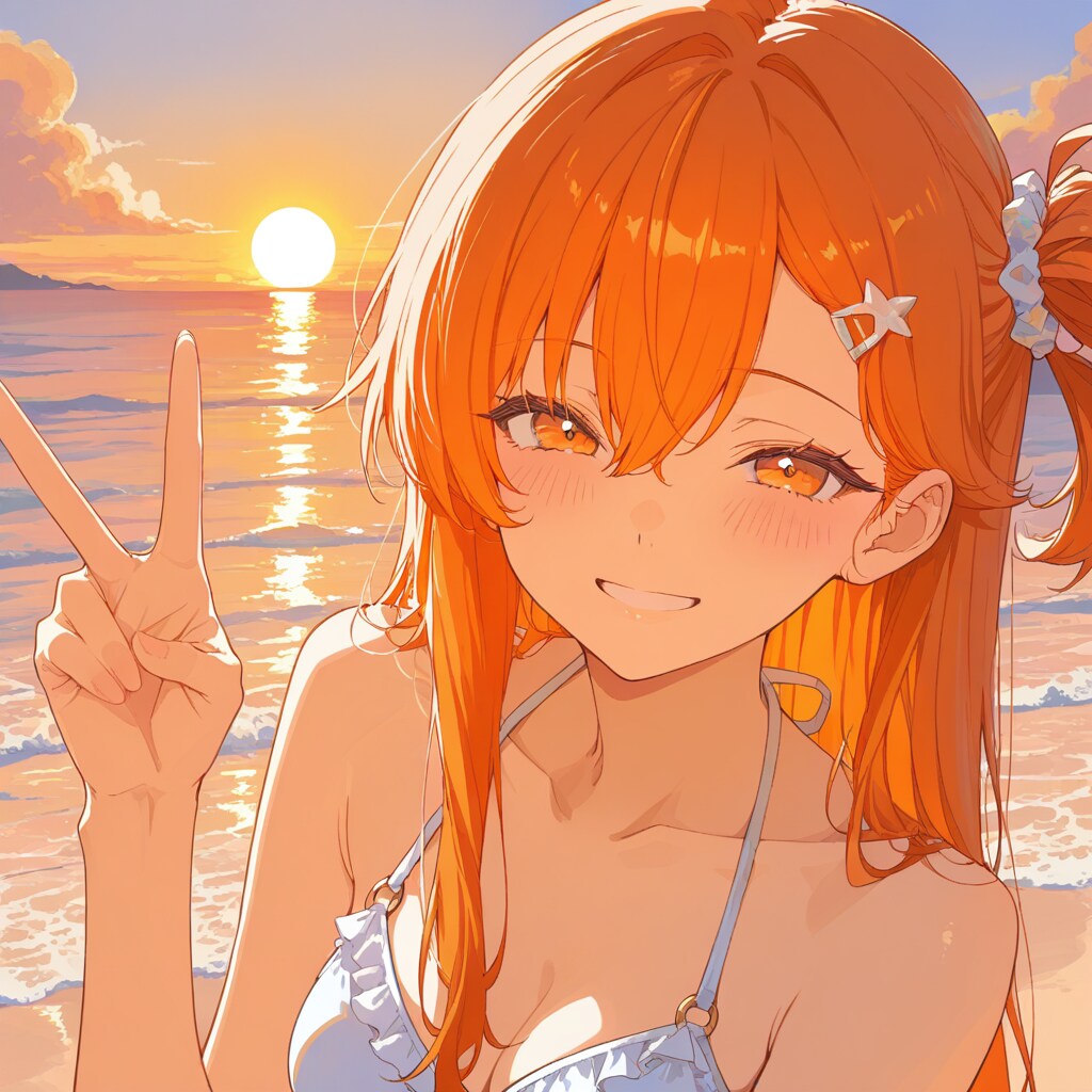 夕日の波際（１）