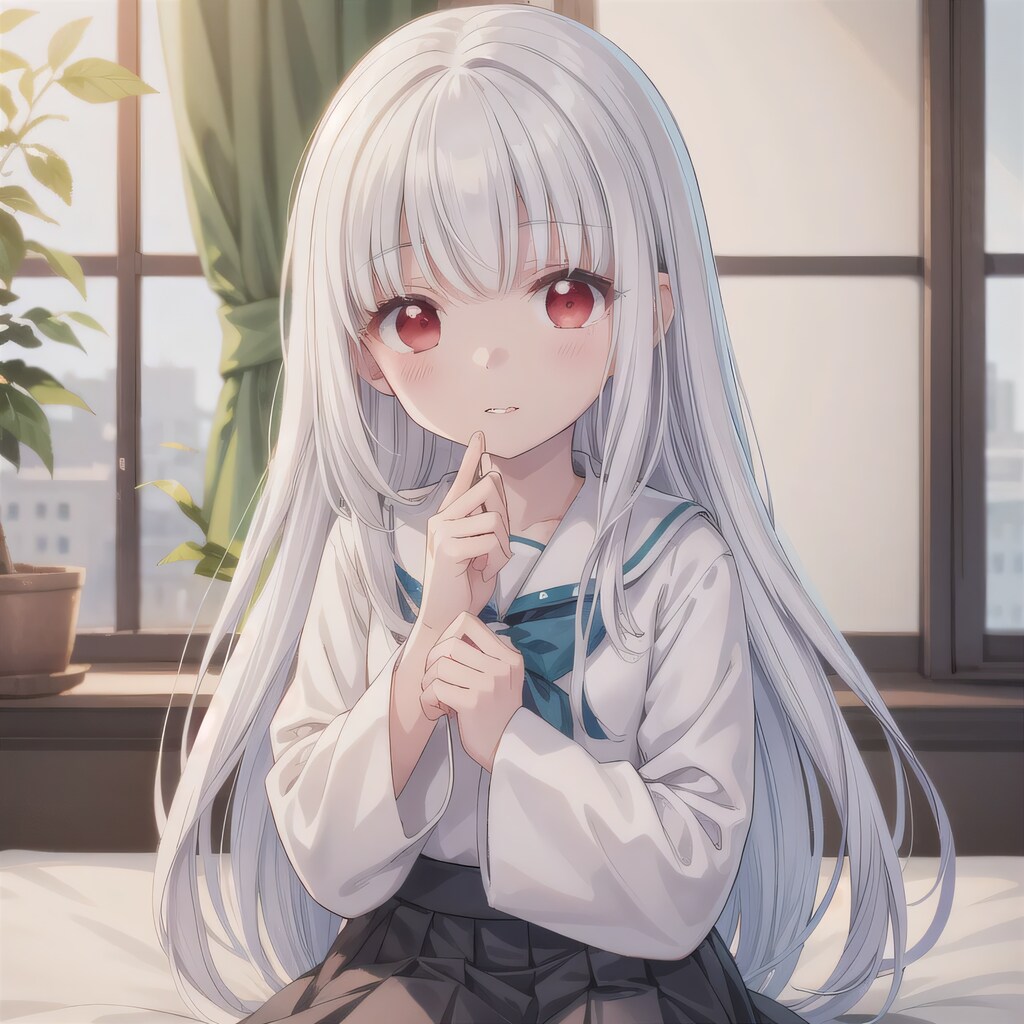 白髪ロングで寝室の少女３