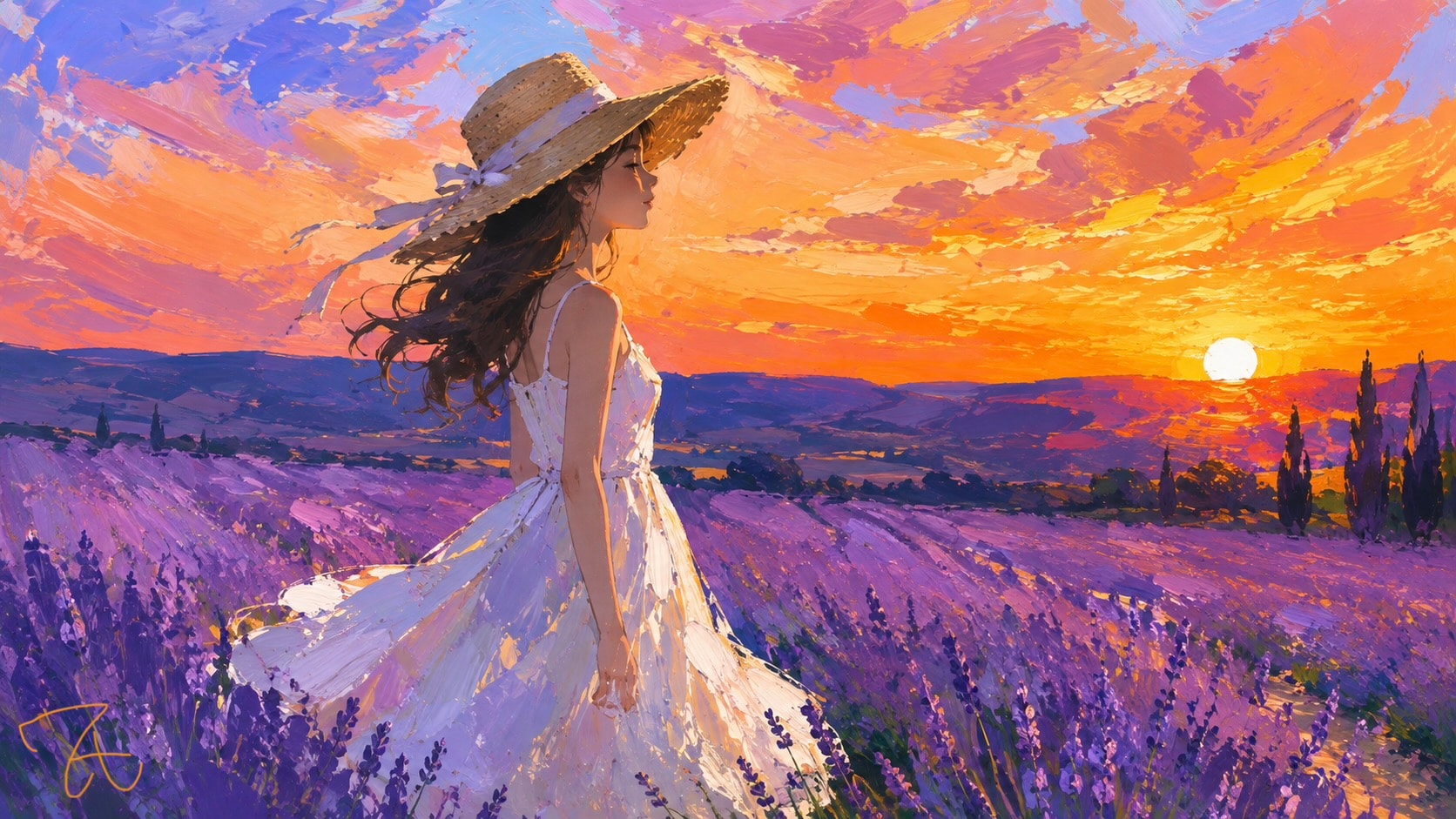 ラベンダーと夕景 | の人気AIイラスト・グラビア