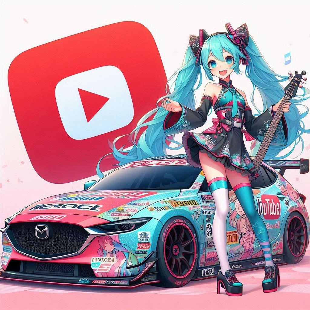 youtubeカラーのマツダCX-30レーシングカーと初音ミク