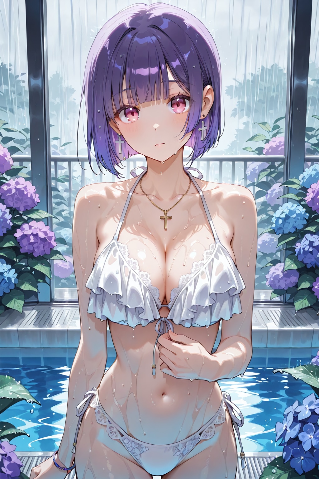 紫陽花と雨とビキニ