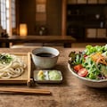 摩訶不思議食堂の冷やしうどんとレタスサラダのセット 3枚目