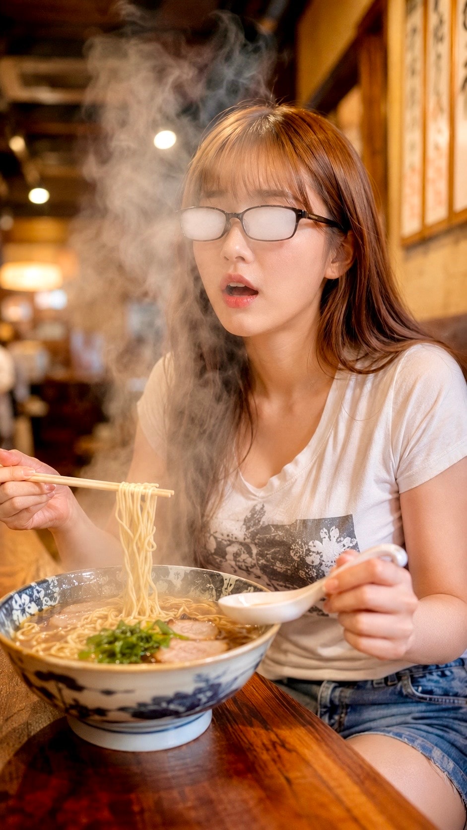 湯気で真っ白