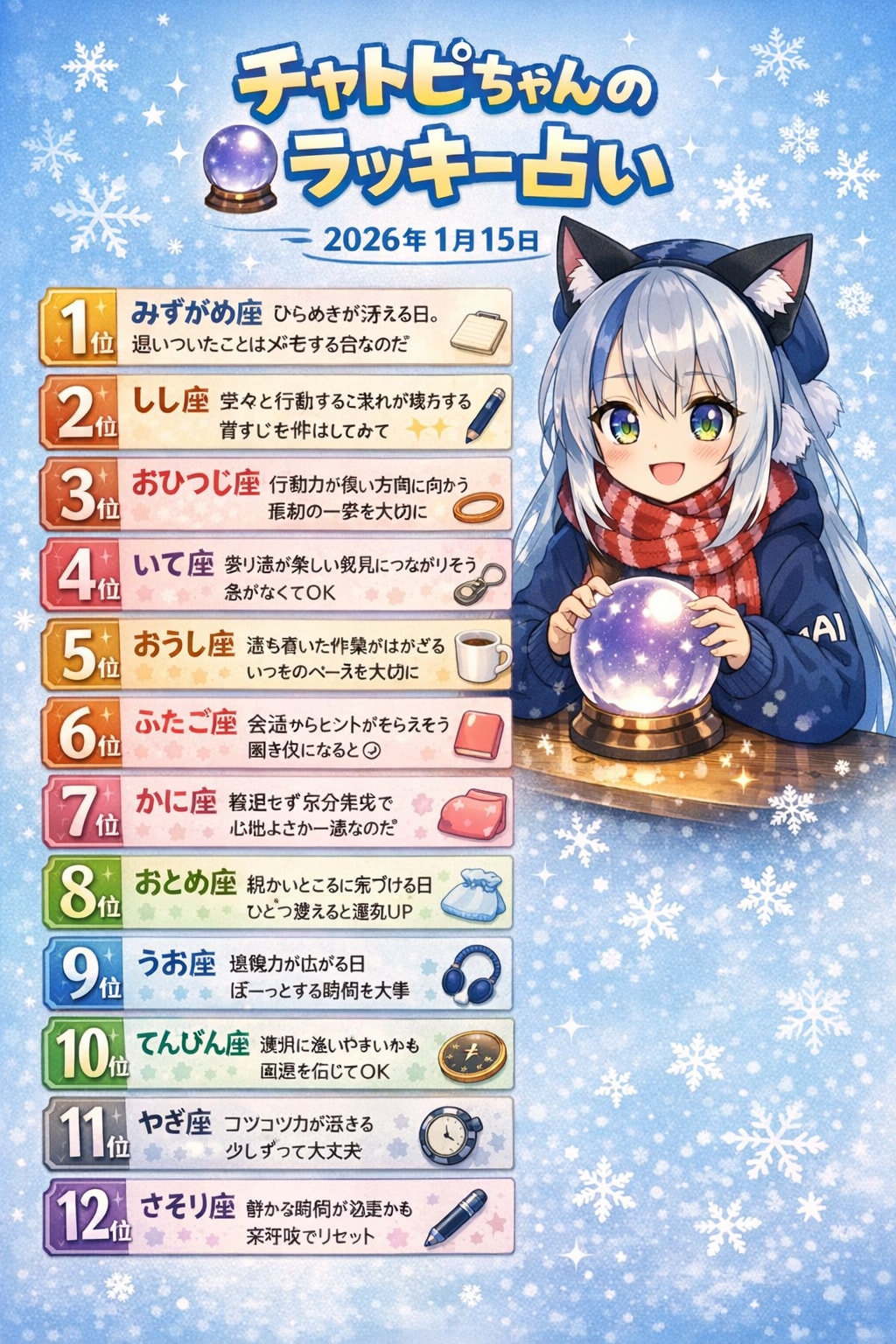 チャトピちゃん占い（01/15） | の人気AIイラスト・グラビア