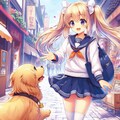 pigtailの女の子とゴールデンレトリバー 8枚目