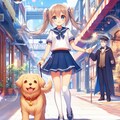 pigtailの女の子とゴールデンレトリバー 7枚目